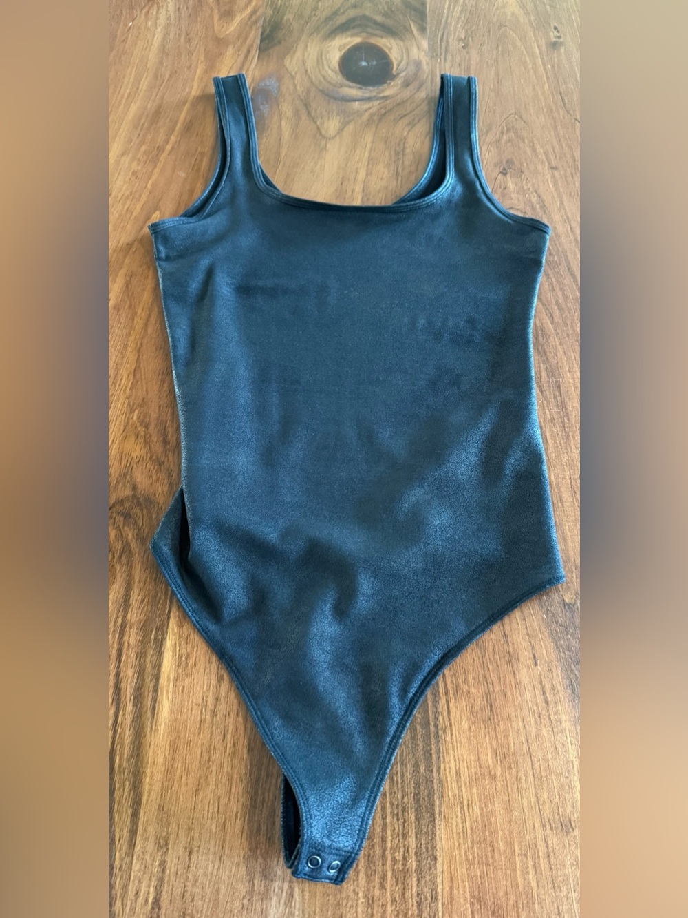 Abercrombie & Fitch Black Scoop Neck Faux Leather Bodysuit